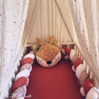 Tresse de lit large en Gaze : Blanc / Grenat P + Fleurs Alice