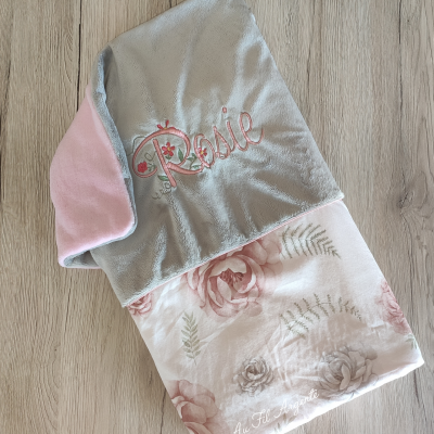 Minky gris clair + Polaire Rose
