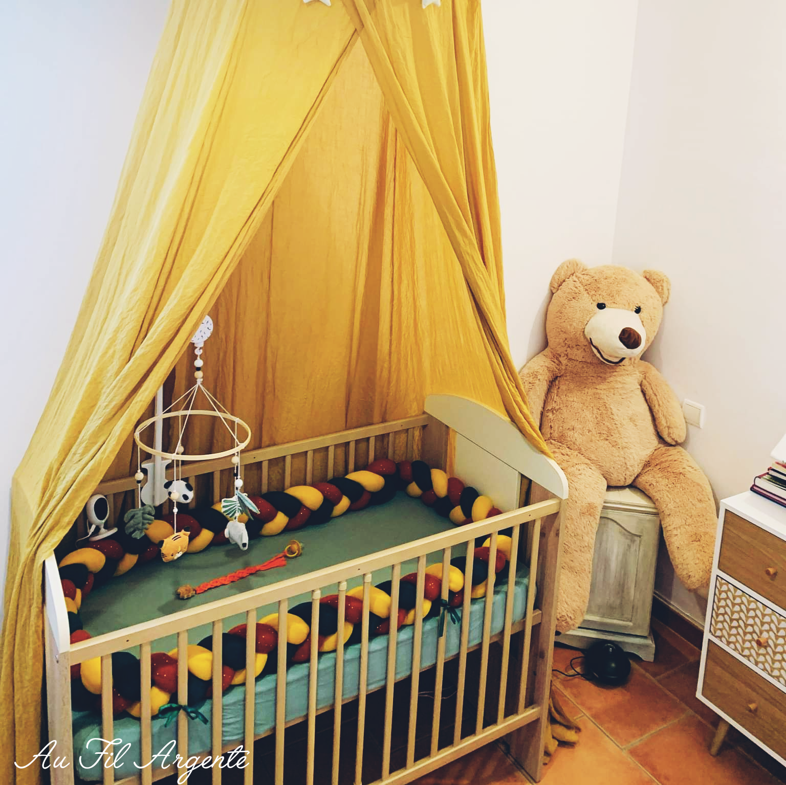 Tresse de lit fine en Gaze : Vert sapin / Moutarde / Terracotta P