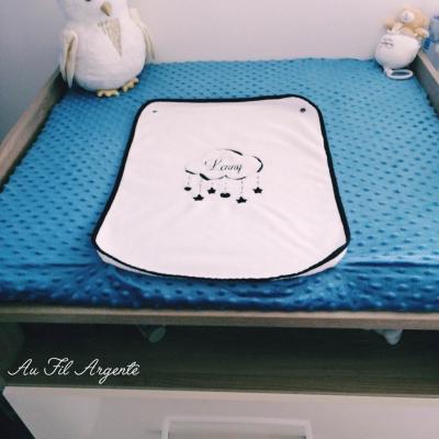 Housse : Minky bulle Bleu jean / Eponge blanche