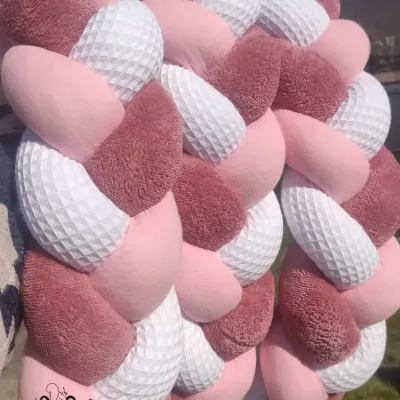 Tresse de lit fine 3m60 en Abeille Blanc / Teddy Vieux rose et Gaze Rose