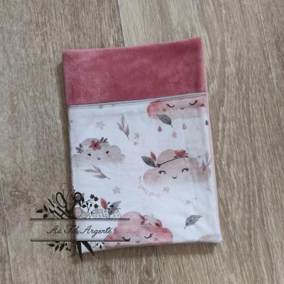 Carnet de santé - Minky Vieux rose / Nuage girly