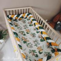 Tresse de lit 4 épis : Safari Baby Vert / Gaze blanc / Coton Moutarde et Vert sapin