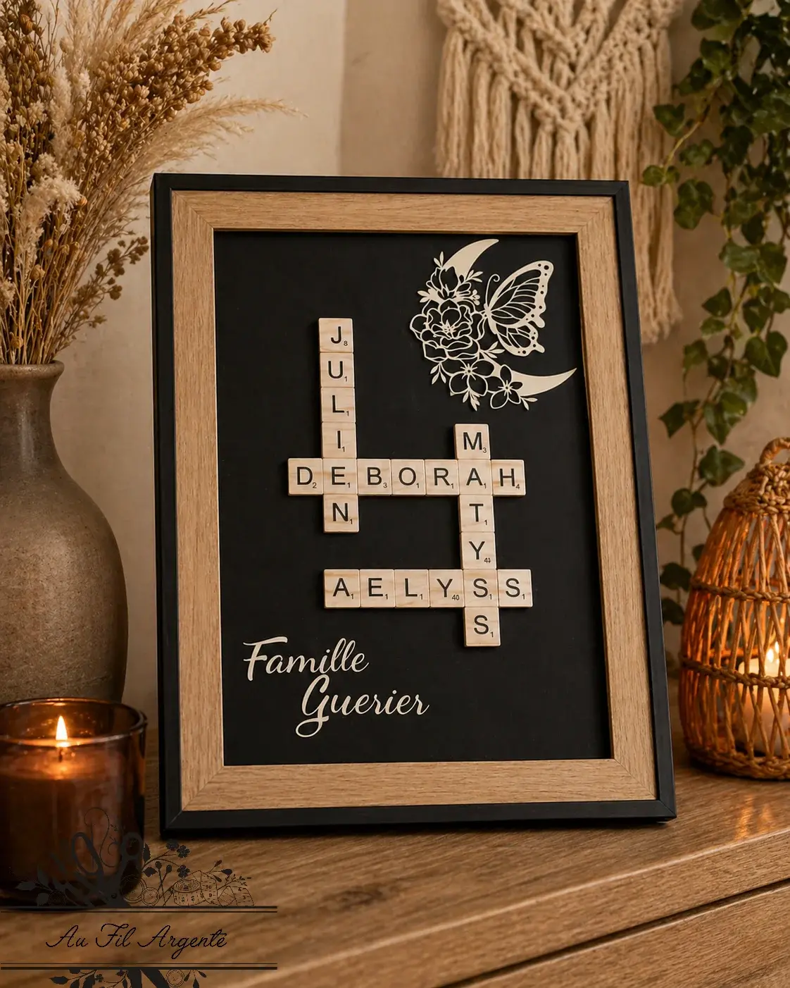 Cadre scrabble bois à contour noir