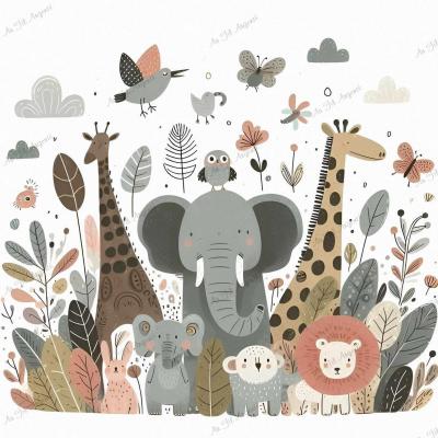 Rangement de lit : Panneau - Eléphant et ses Amis  