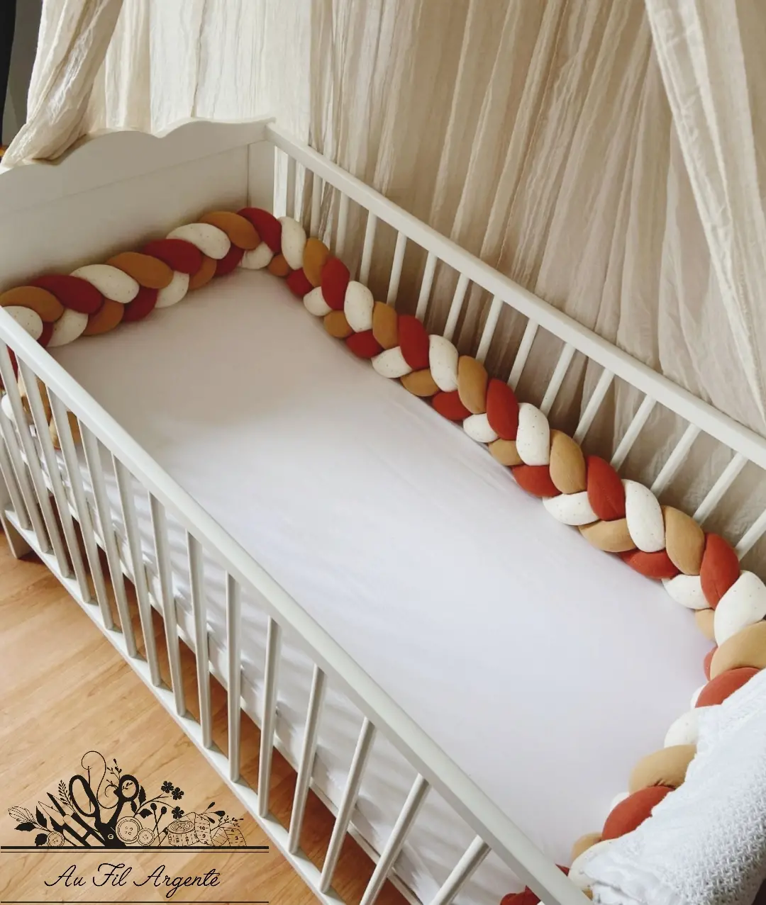 Tresse de lit fine 3m camel / blanc / Terracotta