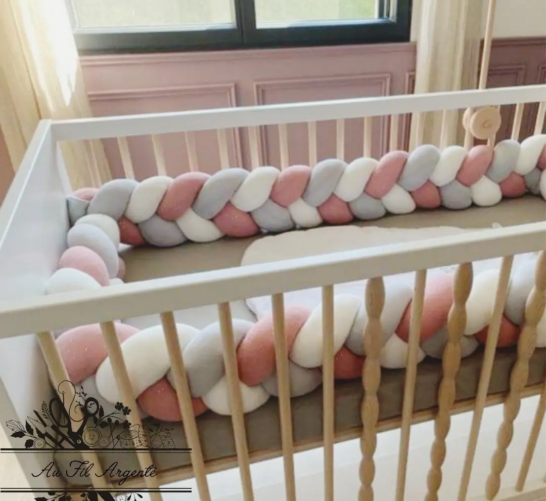 Tresse de lit Trio Blanc & Rose & Gris