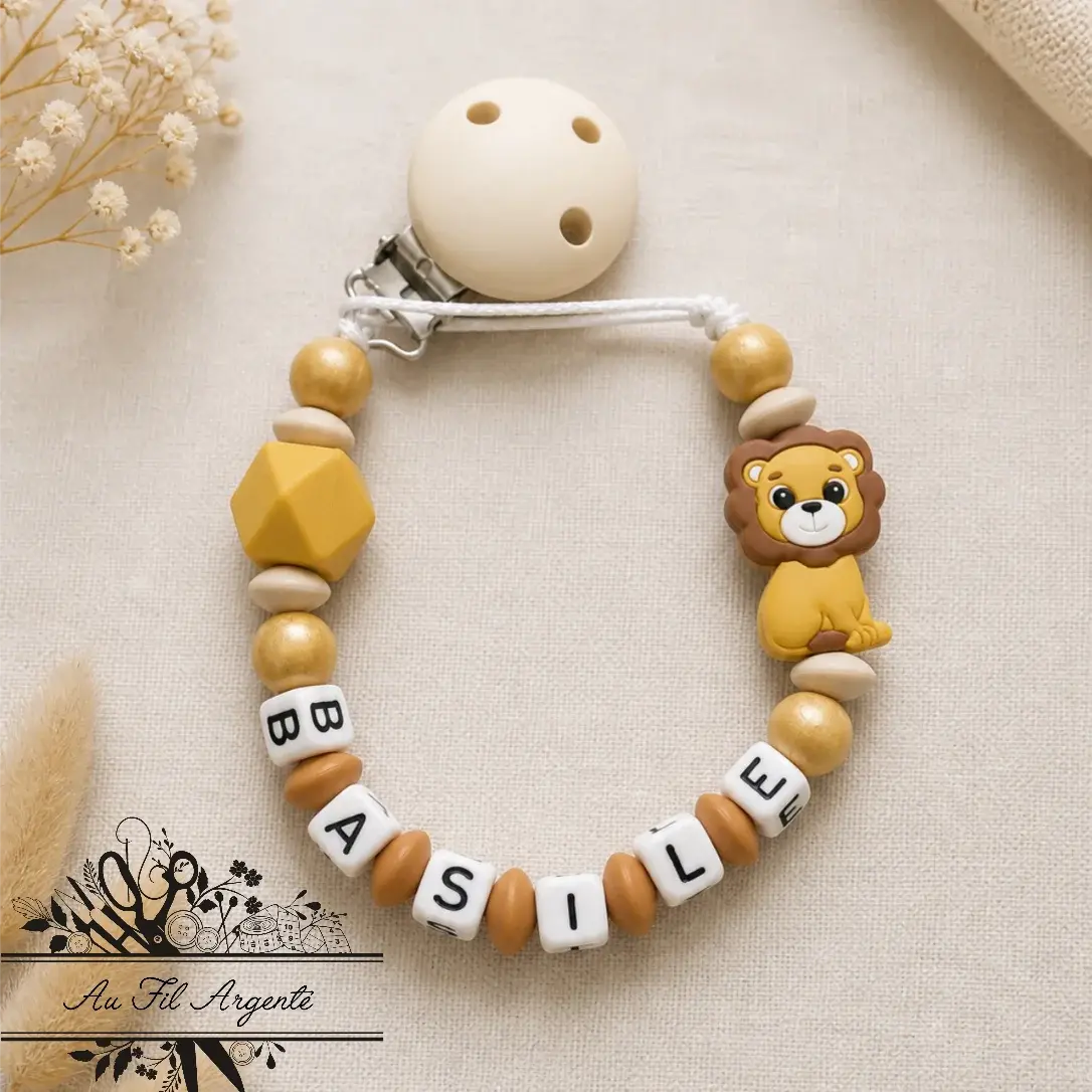 Attache tétine Lion / Beige & Or