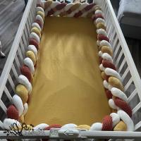 Tresse 4 épis en Minky Moutarde / Nid d'Abeille Terracotta / Minky bulles Ecru et Gaze Blanc P